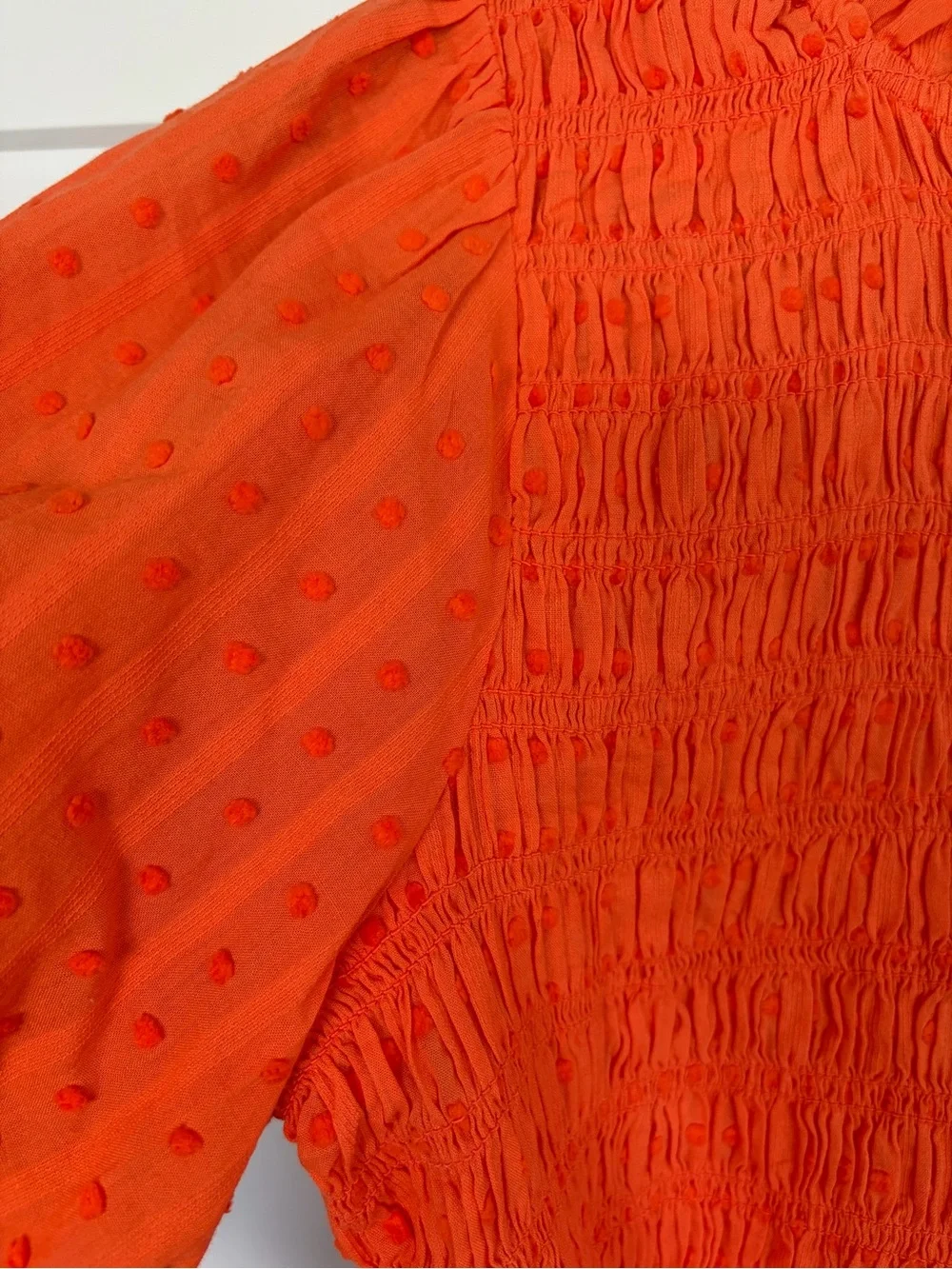 J. Crew Bright Orange Smocked Puff Sleeve Blouse